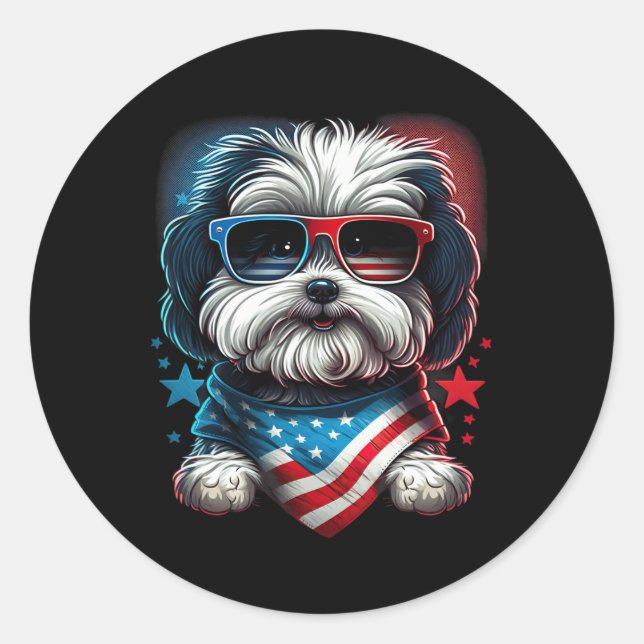 Adesivo Redondo De Julho Patriótico Havanese Dog Bandeira Us (Frente)
