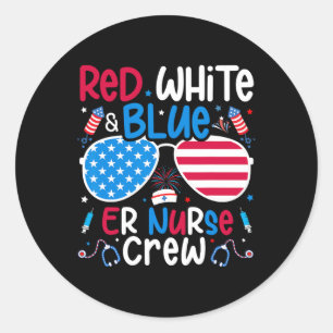 Adesivo Redondo De Julho Red White Blue Er Enfermeira Nur Patrióti