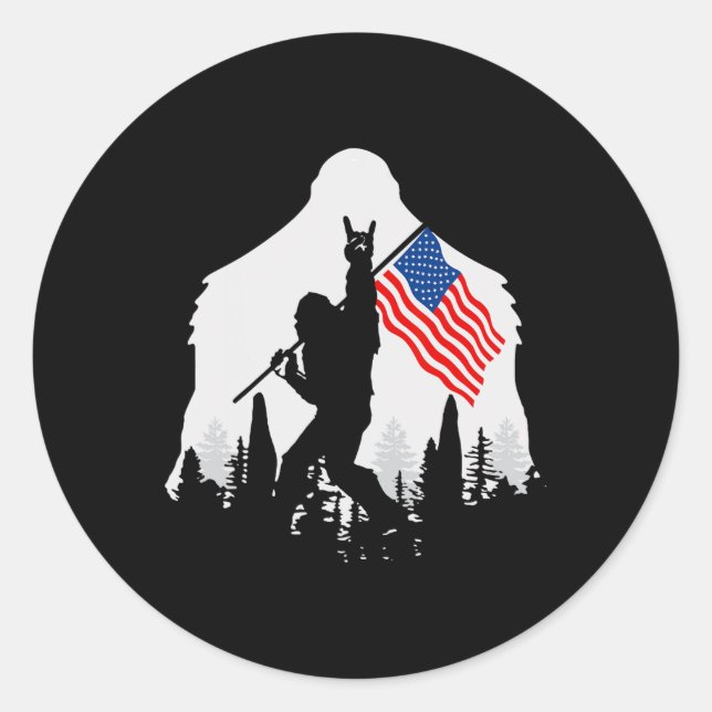 Adesivo Redondo De Julho Shirt Bigfoot Sasquatch Usa Flag American (Frente)