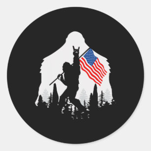 Adesivo Redondo De Julho Shirt Bigfoot Sasquatch Usa Flag American