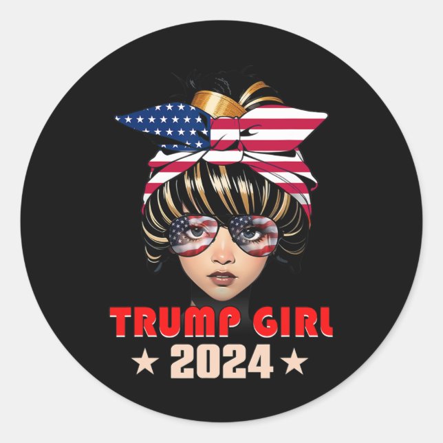 Adesivo Redondo De Julho Trump 45 47 Trump Girl 2024 (Frente)