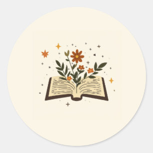 Adesivo Redondo de Livro Aberto Floral