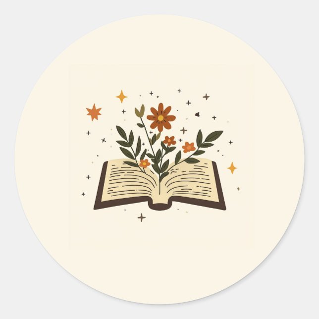 Adesivo Redondo de Livro Aberto Floral (Frente)