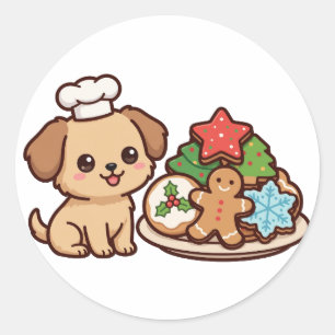 Adesivo Redondo de Natal Cachorrinho Biscoitos de