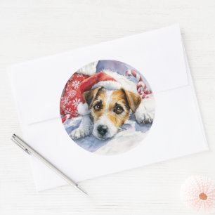 Adesivo Redondo de Natal Jack Russell