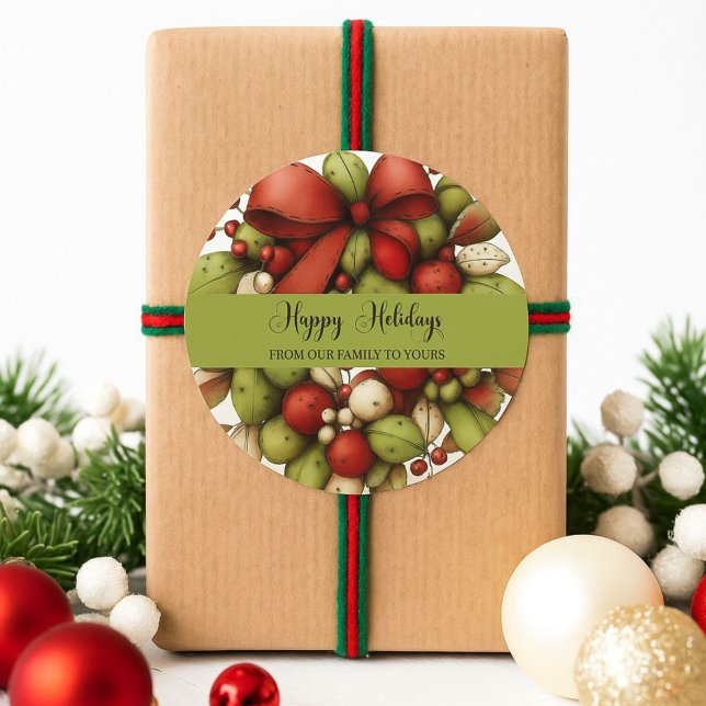 Adesivo Redondo de Natal Rústico Vermelho e Verde (Criador carregado)