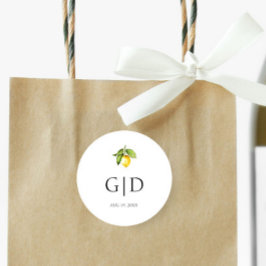 Adesivo Redondo de Noiva Monogramas Limão Amarelo