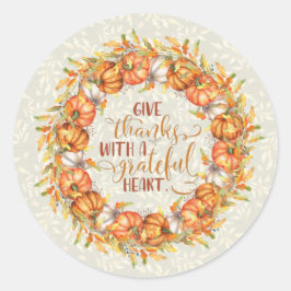 Adesivo Redondo Dê Obrigados Pumpkin Wreath