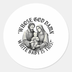 Adesivo Redondo De Quem é Este Bebê Branco Deus Cristão Natal 