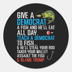 Adesivo Redondo Dê um Democrata Peixe Funny Fishing Republicano Ho