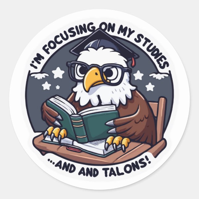 Adesivo Redondo De volta à Escola Eagle Sticker - Engraçado Estudo (Frente)