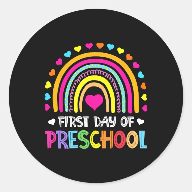 Adesivo Redondo De Volta À Escola Feliz Primeiro Dia Da Pré-Escola (Frente)