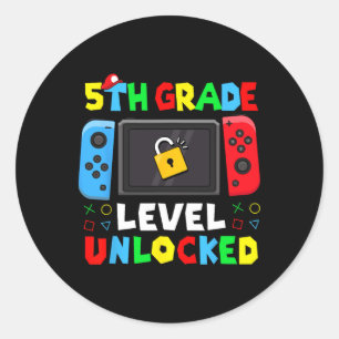 Adesivo Redondo De Volta à Escola Nível 5º Ano Desbloqueado Gamer