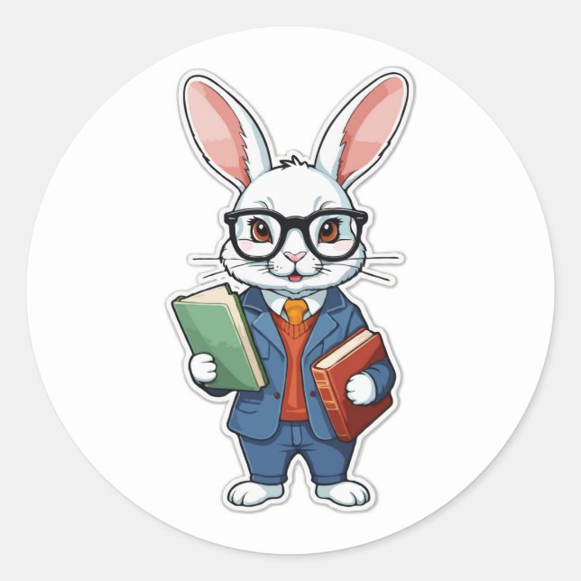 Adesivo Redondo De volta à escola: Professora Nerdy Bunny (Frente)