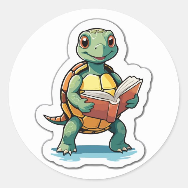Adesivo Redondo De volta à tartaruga escolar - Um leitor lento e c (Frente)