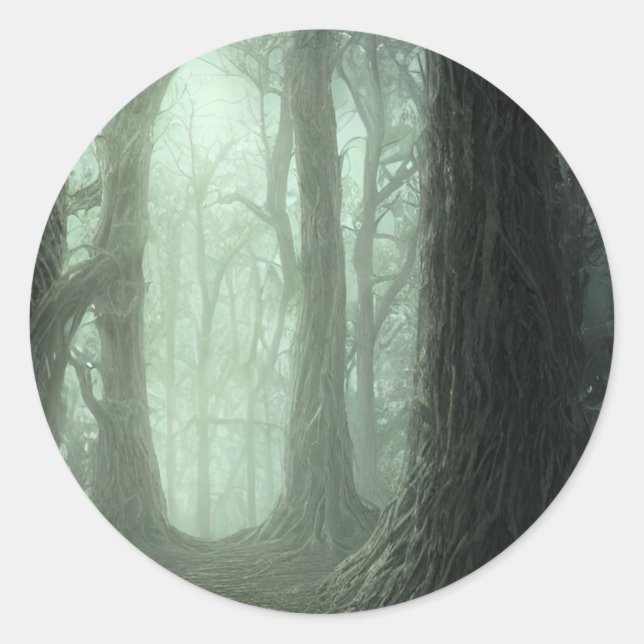 Adesivo Redondo Dead Forest - Fog Woods Trees Creepy Landscape (Frente)