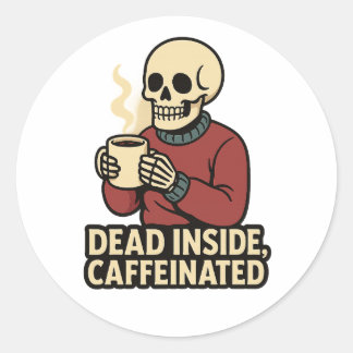 Adesivo Redondo Dead Inside Caffeinated – Coffee Skeleton Sticker