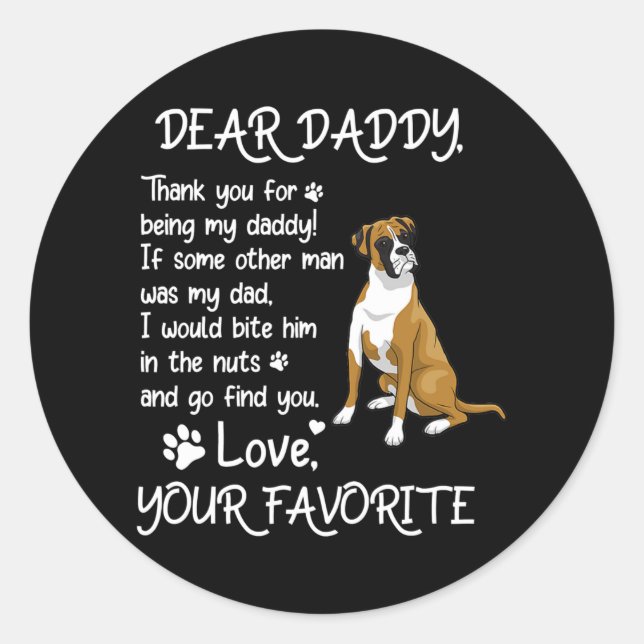 Adesivo Redondo Dear Daddy Boxer lovers Dog Dad Father's Day  (Frente)