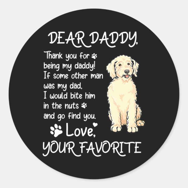 Adesivo Redondo Dear Daddy Goldendoodle Dog Dad Father's Day  (Frente)