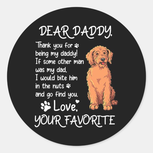 Adesivo Redondo Dear Daddy Labradoodle Dog Dad Father's Day  (Frente)