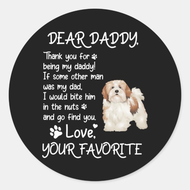 Adesivo Redondo Dear Daddy Lhasa Apso Dog Dad Father's Day  (Frente)