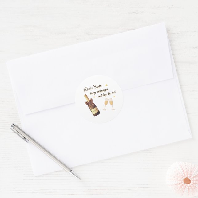 Adesivo Redondo Dear Santa Champagne Design (Envelope)