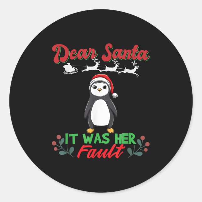 Adesivo Redondo Dear Santa It Was Her Fault Siblings Matching Xmas (Frente)