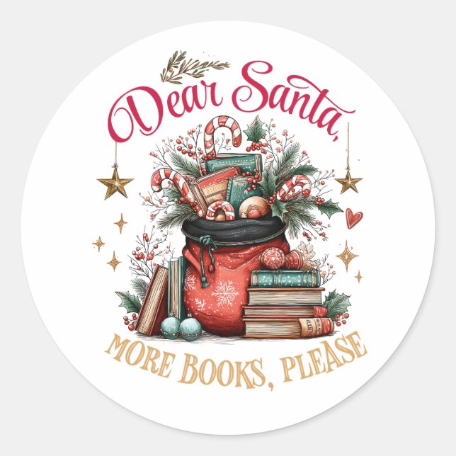 Adesivo Redondo Dear Santa, More Books Please  (Frente)