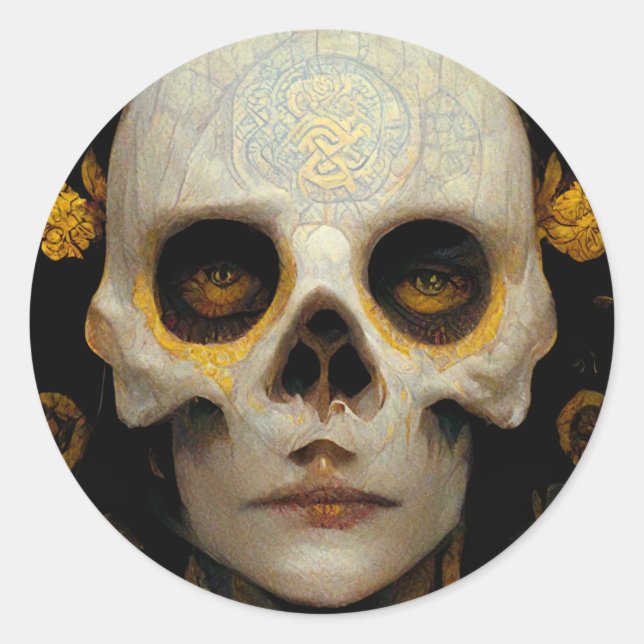 Adesivo Redondo Death Mask Fantasy Sci-Fi Art (Frente)