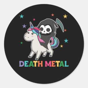 Adesivo Redondo Death Metal - Death Riding Unicorn Funny Unicorn