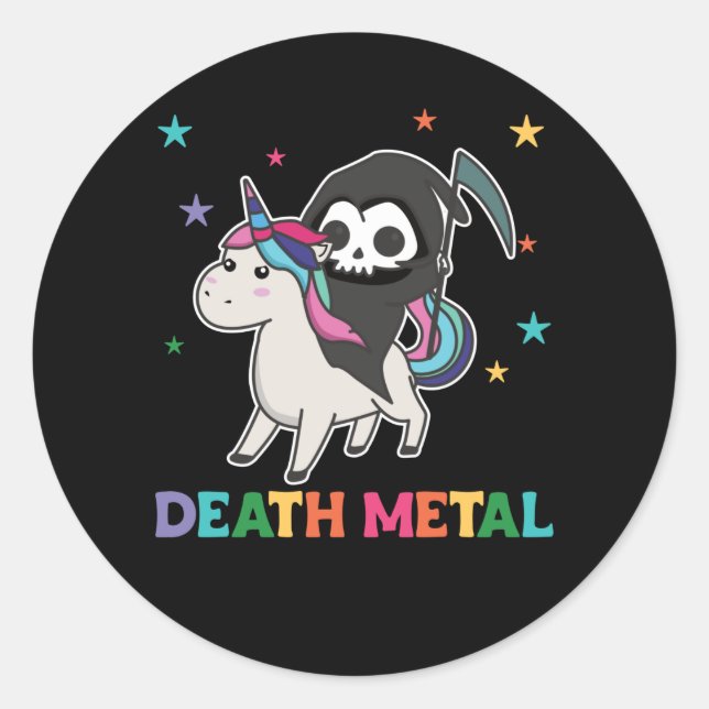 Adesivo Redondo Death Metal - Death Riding Unicorn Funny Unicorn (Frente)