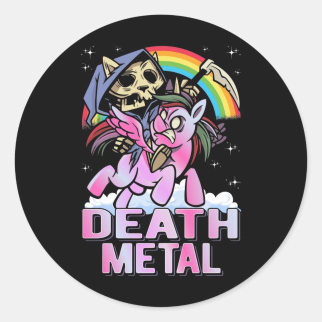 Adesivo Redondo Death Metal Unicorn Reaper Rainbow (Frente)