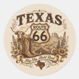 Adesivo Redondo Decal de Viagem Texas Route 66 Big Sky Road