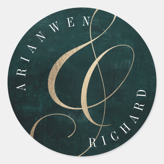 Adesivo Redondo Deco de Arte Verde Escuro e Dourado Escuro (Frente)