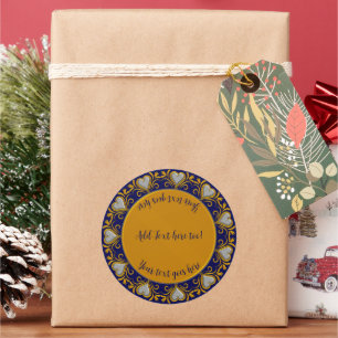 Adesivo Redondo Deco Hearts-Blue-Dourado-Personalizado