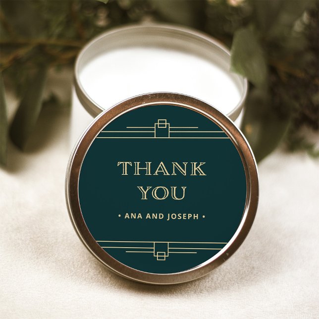 Adesivo Redondo Deco Moderno | Casamento de Emerald Green e Champa (An elegant, vintage art deco design in emerald green with champagne colored accents)