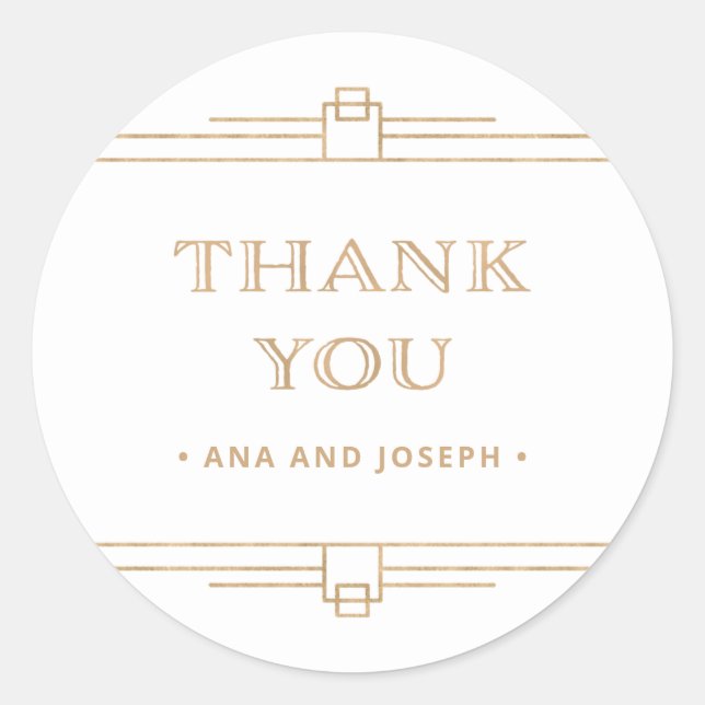 Adesivo Redondo Deco Moderno | Casamento Dourado e Branco Elegante (Frente)