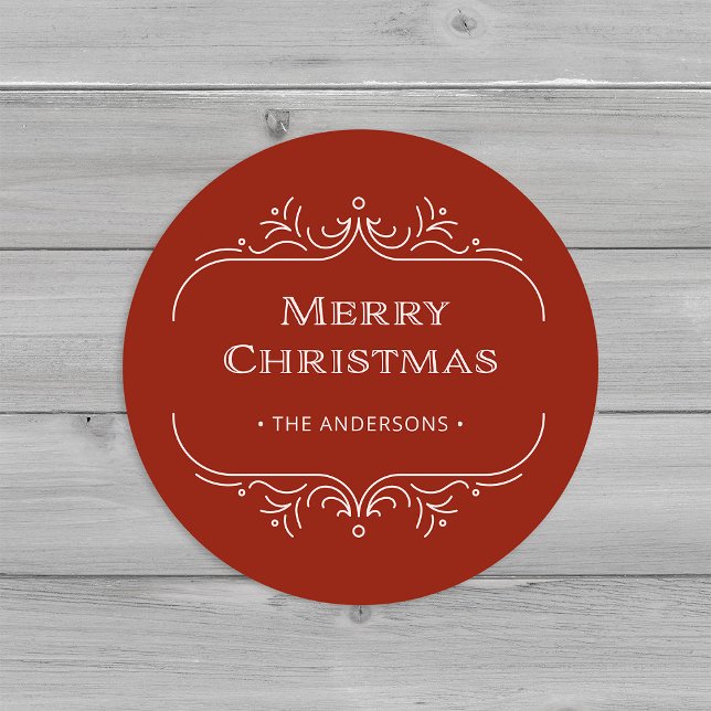 Adesivo Redondo Deco Moderno | Red and Blush Pink Feliz Natal (An elegant, festive red and blush pink art deco style Christmas sticker)