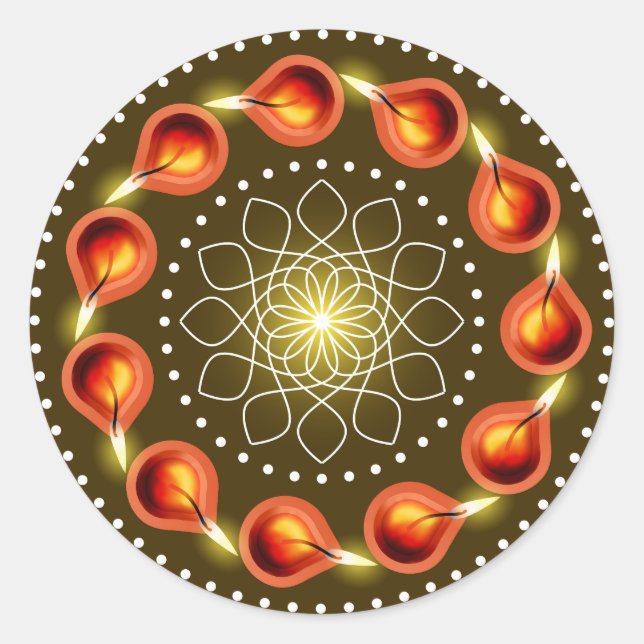 Adesivo Redondo Decoração da lâmpada Round Diwali (Frente)