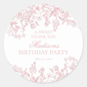 Adesivo Redondo Decoração de Aniversário Floral Vintage em Rosa Ch