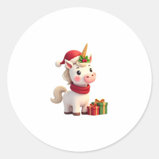 Adesivo Redondo Decoração de Natal Unicórnio Camisa de Natal de Un