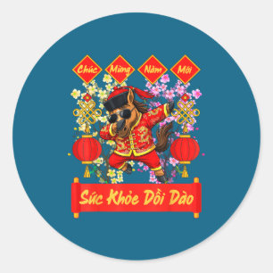 Adesivo Redondo Decoração de Tet 2026 Ano Novo Lunar Vietnamita Ca