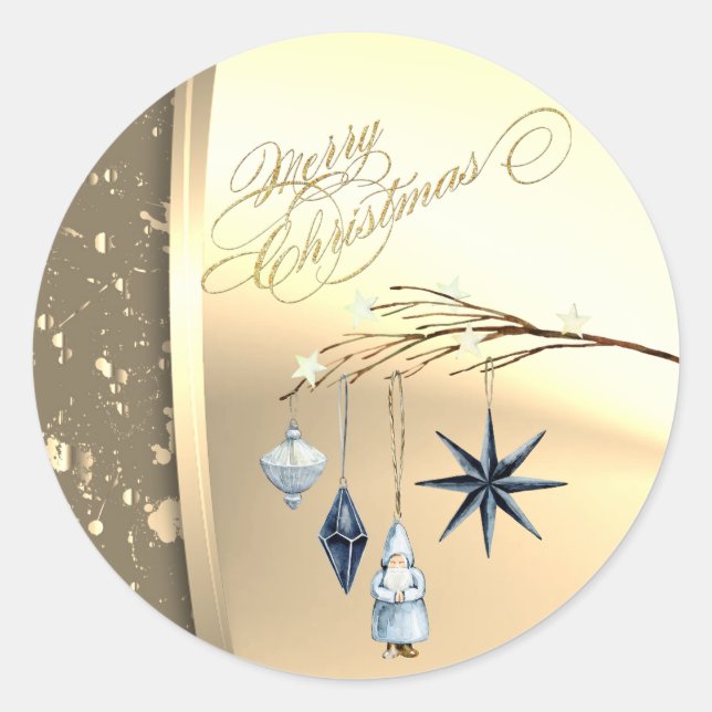 Adesivo Redondo Decoração do inverno de Natal Faux Dourada (Frente)