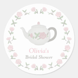 Adesivo Redondo Decoração floral do partido de chá de panela do
