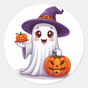 Adesivo Redondo Decoração Sazonal de Halloween com Fantasma e Abób