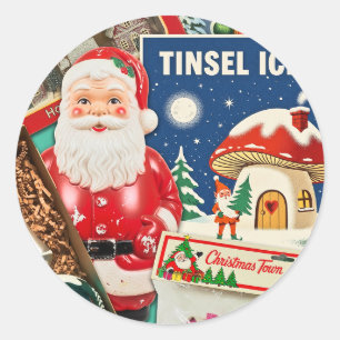 Adesivo Redondo Decorações de Natal Vintage Retro II