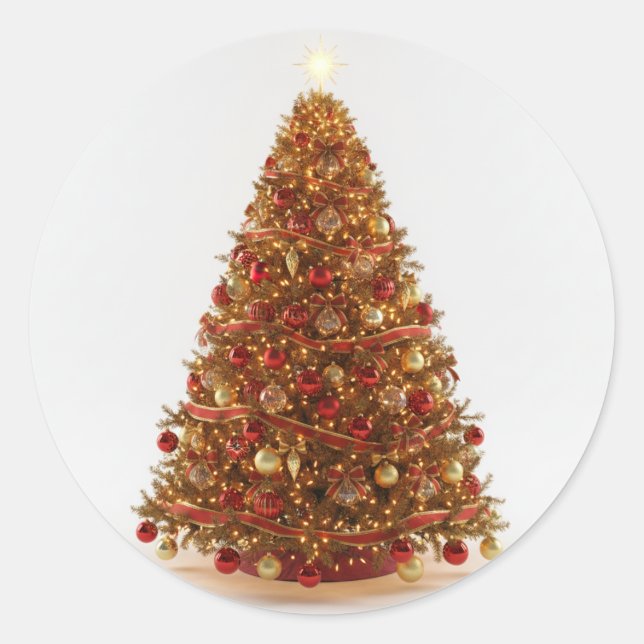 Adesivo Redondo Decorated Christmas Tree Designed Sticker  (Frente)