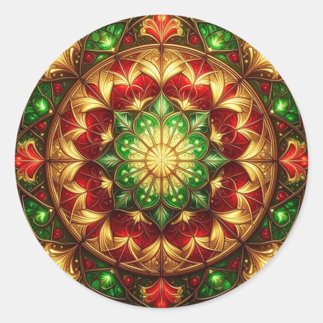 Adesivo Redondo Decorative Red Green Holiday Sticker (Frente)