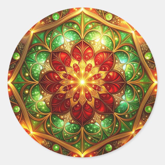 Adesivo Redondo Decorative Red Green Holiday Sticker (Frente)