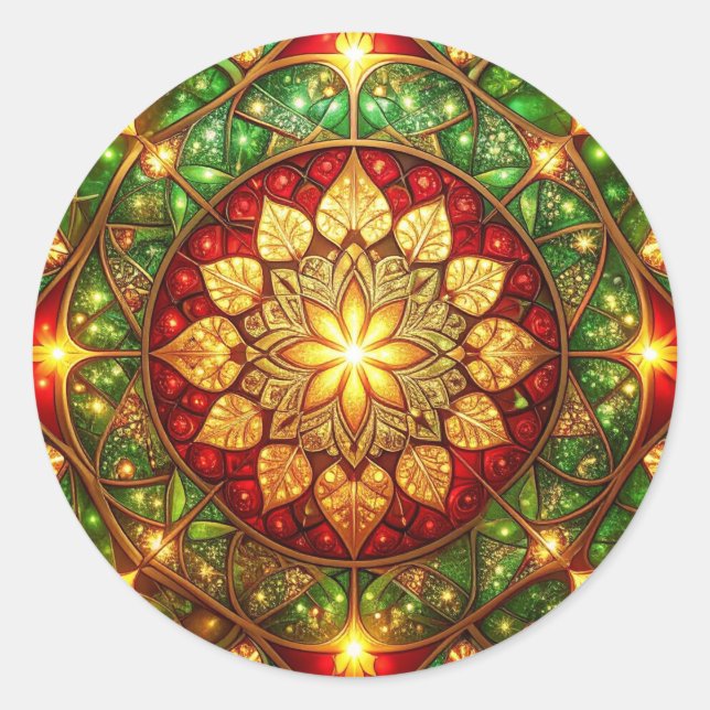 Adesivo Redondo Decorative Red Green Holiday Sticker (Frente)